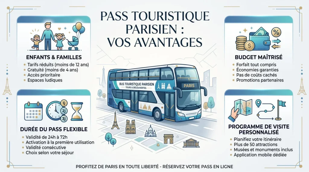 Schéma des critères pour choisir un bus touristique à Paris en famille
