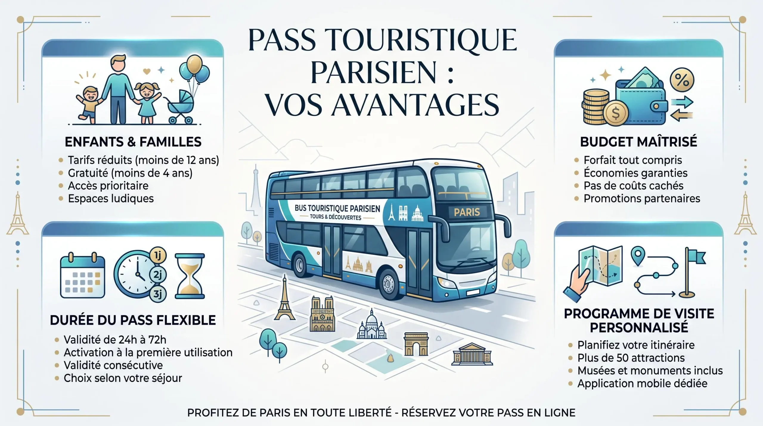 Schéma des critères pour choisir un bus touristique à Paris en famille